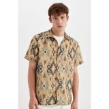 DeFacto Regular Fit Desenli Kısa Kollu Gömlek, 2XL, D4639AX24AU, Haki-KH396, Erkek