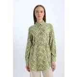 DeFacto Regular Fit Desenli Kuşaklı Uzun Kollu Tesettür Gömlek Tunik E1758ax25sp