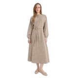 DeFacto Regular Fit Desenli Midi Elbise, 40, G6019AX26SP, Bej-BG644, Kadın