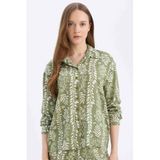 DeFacto Regular Fit Desenli Uzun Kollu Gömlek, 2XL, D8841AX25SP, Haki-KH461, Kadın