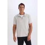 DeFacto Regular Fit Dik Yaka Yarım Fermuarlı Ağır Kumaş Kısa Kollu Tişört, S, B6502AX25SP, Gri-GR94, Erkek