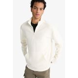 DeFacto Regular Fit Dik Yaka Yarım Fermuarlı Kadife Sweatshirt, L, F2352AX, ECRU, erkek
