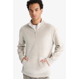 DeFacto Regular Fit Dik Yaka Yarım Fermuarlı Kadife Sweatshirt, M, F2352AX, STONE, erkek