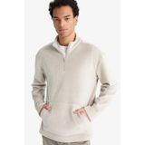 DeFacto Regular Fit Dik Yaka Yarım Fermuarlı Kadife Sweatshirt, XL, F2352AX, STONE, erkek
