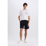 Defacto Regular Fit Düz Paça Beli Bağcıklı Cepli Basic Düz Şort, M, B8672AX25SP, Siyah, Erkek
