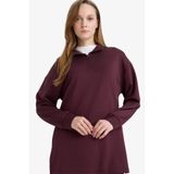 DeFacto Regular Fit Fermuarlı Yaka Uzun Kollu Bordo Tunik, M, F5771AX26SP, Bordo-BR475, Kadın