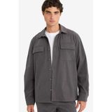 DeFacto Regular Fit Fitilli Kadife Uzun Kollu Gömlek, M, F1619AX25WN, Antrasit, Erkek