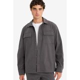 DeFacto Regular Fit Fitilli Kadife Uzun Kollu Gömlek, XS, F1619AX25WN, Antrasit, Erkek