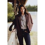 DeFacto Regular Fit Fiyonk Yaka Şal Desenli Şifon Uzun Kollu Gömlek, S, E7174AX25SP, Bej-BG313, Kadın