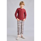 DeFacto Regular Fit Henley Yaka Waffle Üst Ekose Alt 2'li Pijama Takımı Erkek Çocuk I1444A826AU - Bordo - 5 - 6 Yaş