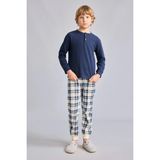 DeFacto Regular Fit Henley Yaka Waffle Üst Ekose Alt 2'li Pijama Takımı Erkek Çocuk I1444A826AU - Lacivert - 11 - 12 Yaş