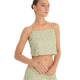 DeFacto Regular Fit İnce Askılı Taş İşlemeli Vual Bluz, L, G1100AX25AU, Haki-KH234, Kadın
