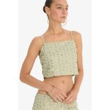 DeFacto Regular Fit İnce Askılı Taş İşlemeli Vual Bluz, M, G1100AX25AU, Haki-KH234, Kadın