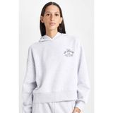 Defacto Regular Fit Kapüşonlu Baskılı Kalın Sweatshirt, 2XL, TYCD2A7AF95CF15E00, Gri, Kadın, XXL