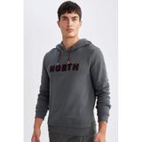 Defacto Regular Fit Kapüşonlu Baskılı Kalın Sweatshirt, L, L5850AZ24AU, Yeşil, Erkek