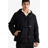 Defacto Regular Fit Kapüşonlu Çoban Düğmeli İç Cepli Kaşe Mont, S, Regular Fit Kapüşonlu Çoban Düğmeli İç Cepli Kaşe Mont, Siyah, Erkek
