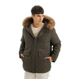 DeFacto Regular Fit Kapüşonlu Fermuarlı Cepli Kürklü Mont Parka, XL, Regular Fit Kapüşonlu Fermuarlı Cepli Kürklü Mont Parka, Haki-KH428, Erkek