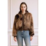 DeFacto Regular Fit Kapüşonlu Fermuarlı Suni Kürk Mont, L, Regular Fit Kapüşonlu Fermuarlı Suni Kürk Mont, Kahve-BN530, Kadın