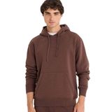 DeFacto Regular Fit Kapüşonlu İçi Yumuşak Tüylü Kanguru Cepli Basic Düz Sweatshirt, L, X8283AZ, BROWN, erkek
