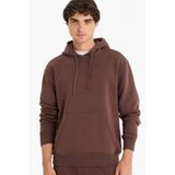 DeFacto Regular Fit Kapüşonlu İçi Yumuşak Tüylü Kanguru Cepli Basic Düz Sweatshirt, S, X8283AZ, BROWN, erkek