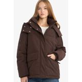 Defacto Regular Fit Kapüşonlu Kadife Mont F2824ax25wnbn530 Kahve-bn530