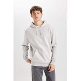 Defacto Regular Fit Kapüşonlu Kanguru Cepli İçi Yumuşak Tüylü Basic Düz Sweatshirt, S, X8283AZ25SP, Gri, Erkek