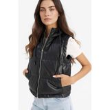 DeFacto Regular Fit Kapüşonlu Suni Deri Yelek, M, Regular Fit Kapüşonlu Suni Deri Yelek, Siyah-BK27, Kadın