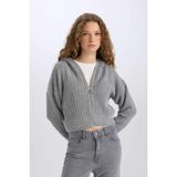 DeFacto Regular Fit Kapüşonlu Triko Hırka, M, E2269AXNS, Gri-GR90, Kadın