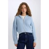 DeFacto Regular Fit Kapüşonlu Triko Hırka, S, E2269AXNS, Mavi-BE698, Kadın