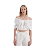 DeFacto Regular Fit Kare Yaka Krinkıl Viskon Kısa Kollu Bluz, M, D1048AX24HS, Beyaz-WT32, Kadın