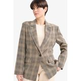 DeFacto Regular Fit Kareli Blazer Ceket, 34, G0678AX25AU, Kahve-BN220, Kadın