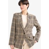DeFacto Regular Fit Kareli Blazer Ceket, 42, G0678AX25AU, Kahve-BN220, Kadın
