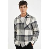 DeFacto Regular Fit Kareli Oduncu Flanel Uzun Kollu Gömlek, S, A5553AX24AU, Gri, Erkek