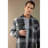 DeFacto Regular Fit Kareli Oduncu Flanel Uzun Kollu Gömlek, S, D6027AX24AU, Siyah, Erkek