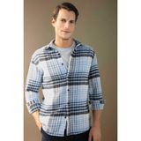 DeFacto Regular Fit Kareli Oduncu Flanel Uzun Kollu Gömlek, S, S9275AZ24AU, Mavi, Erkek