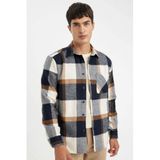 DeFacto Regular Fit Kareli Oduncu Flanel Uzun Kollu Gömlek, XS, 3163246, Lacivert, Erkek