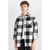 DeFacto Regular Fit Kareli Oduncu Uzun Kollu Gömlek, XS, D3298AX24WN, Siyah-BK81, Erkek
