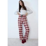 DeFacto Regular Fit Kareli Pijama Altı, L, F3673AX25WN, Bordo-BR196, kadın