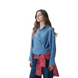 DeFacto Regular Fit Kareli Poplin Uzun Kollu Tunik, L, G9648AX26SP, Mavi-BE52, Kadın