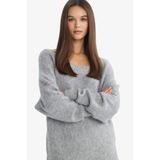 Defacto Regular Fit Kayık Yaka Kazak, M, G5652AX25WN, Gri, Kadın