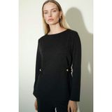 DeFacto Regular Fit Kayık Yaka Pike Uzun Kollu Tişört, S, G3393AX26SP, Antrasit-AR104, Kadın