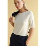 DeFacto Regular Fit Kayık Yaka Ribana Tişört Ekru, 2XL, G9270AX26SP, Ekru-ER105, Kadın