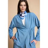 DeFacto Regular Fit Keten Karışımlı Uzun Kollu Tunik, M, H0278AX26SP, Mavi, Kadın