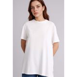 DeFacto Regular Fit Kısa Kollu Tişört Tunik, M, F9798AX26SP, Ekru, Kadın