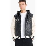 Defacto Regular Fit Kolej Yaka Çıkarılabilir Kapüşonlu Çıtçıtlı Suni Deri Bomber Mont E9972ax25aubk27 Siyah