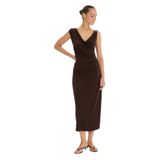 DeFacto Regular Fit Kolsuz Midi Elbise, M, F9240AX25AU, Kahve-BN267, Kadın