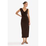 DeFacto Regular Fit Kolsuz Midi Elbise, S, F9240AX25AU, Kahve-BN267, Kadın