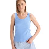 DeFacto Regular Fit Kolsuz Ribana Pijama Üstü, S, F0110AX25SM, Mavi-BE747, kadın