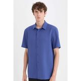 DeFacto Regular Fit Krinkıl Yazlık Kısa Kollu Gömlek, S, E1223AX25SM, Mor-PR160, Erkek