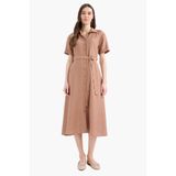 DeFacto Regular Fit Kuşaklı Maxi Elbise, 36, TYC7CD684A985A08242B7D700, Kahve-BN591, Kadın